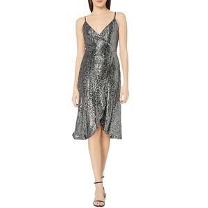 Cupcakes and Cashmere Women's Joelle Faux Wrap Charcoal Grey Sequin Midi Dress